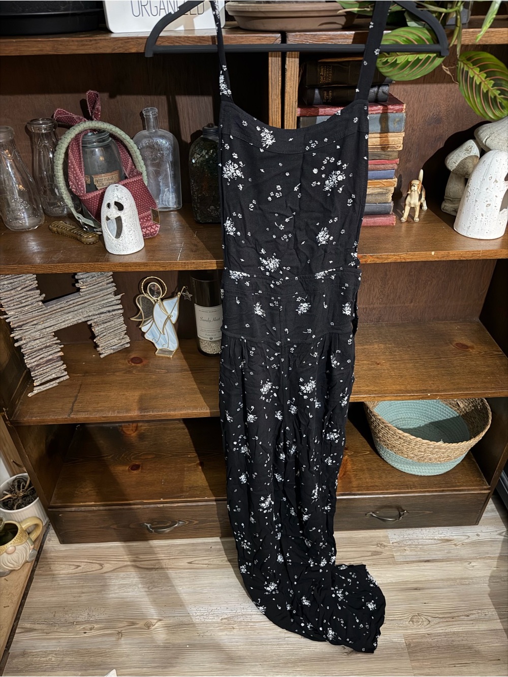 Free People Black Floral Spaghetti-Strap Sweet in The Streets Jumpsuit